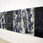 Team work, 2010, 


Woodcut on rice paper mounted on canvas, 

Five panels, 
Total 420cm x 120 cm